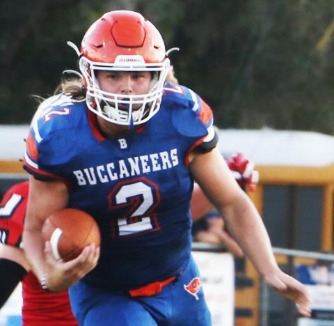 Branford running back Caden Coker rushes up the field against Fort White during the teams' Preseason Classic on Aug. 19. (MORGAN MCMULLEN/Lake City Reporter)