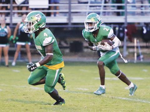 Suwannee’s Jay Smith (2) returns a kickoff against Columbia while Marquavious Owens looks to block during last Friday’s Preseason Classic. (BRENT KUYKENDALL/Lake City Reporter)
