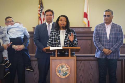 Gov. Ron DeSantis and Palm Beach County Circuit Judge Renatha Francis, who will join the Florida Supreme Court in early September. (NEWS SERVICE OF FLORIDA)