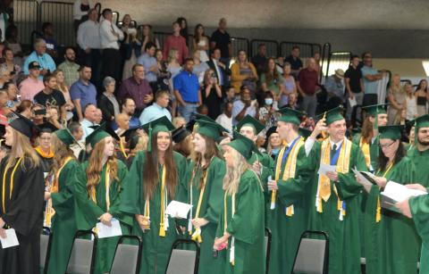 A group of Florida Gateway College graduates celebrate during the college’s graduation ceremony on May 6. (FILE)