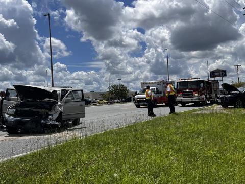 A photo from the scene of a crash on NW Bascom Norris Drive Tuesday afternoon show the damage to the Toyota 4-Runner and the Highlander. (COURTESY)
