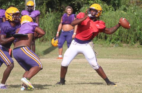 Columbia quarterback Tyler Jefferson throws a pass during practice on Aug. 12. (JORDAN KROEGER/Lake City Reporter)