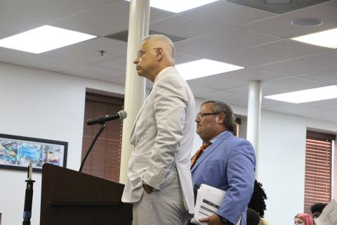 Todd Kennon with Robinson, Kennon & Kendron (right) and Scott Walker of Folds Walker in Gainesville proposed teaming up to serve as the City of Lake City attorney at Thursday’s Lake City Council meeting. (MORGAN MCMULLEN/Lake City Reporter)