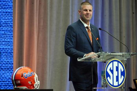 Florida head coach Billy Napier speaks during SEC Media Days on July 20 in Atlanta. (JOHN BAZEMORE/Associated Press)