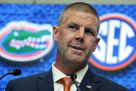 Florida head coach Billy Napier speaks during SEC Media Days on July 20 in Atlanta. (AP FILE)