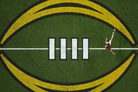 Alabama's James Burnip warms up before the College Football Playoff championship game against Georgia on Jan. 10 in Indianapolis. (AP FILE))