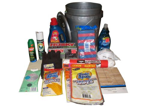 An example of the flood buckets that Rotary Clubs are collecting for Hurricane Ian victims in Southwest Florida. (COURTESY)