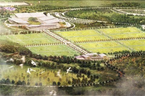 An artist’s rendering of the flatfields and ‘hub’ at the 500-acre park. (COURTESY)
