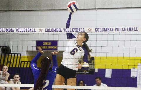 Columbia’s Sinei Wood rises to hit a shot against St. Francis Catholic on Monday. (MORGAN MCMULLEN/Lake City Reporter)