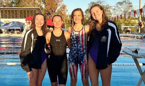 Columbia’s 200 medley relay team of Annie Glenn (from left), Calle Lones, Casey Fair and Izzy Glenn won on Thursday. (COURTESY)