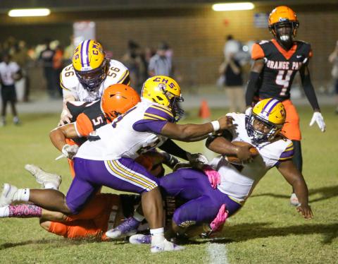 Columbia running back Tony Fulton scores a touchdown against Orange Park on Friday night. (BRENT KUYKENDALL/Lake City Reporter)