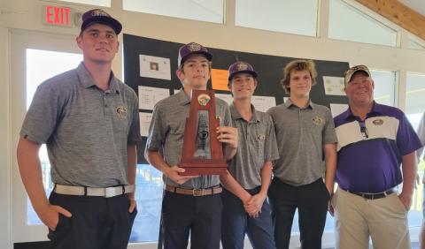 Columbia placed second at the District 2-2A tournament on Monday. Pictured for Columbia’s golf team are Connor Williams (from left), Trenton Kirby, Ayden Petit, Spencer McCranie and head coach Sherman Reed. Not pictured: Valin Capin. (COURTESY)