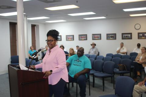 Incoming Lake City Councilwoman Chevella Young lays out her plan for a gun buyback program at Monday’s city council meeting. (TONY BRITT/Lake City Reporter)