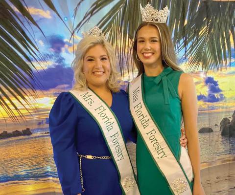 Maddie Kelley is pictured with Miss Florida Forestry Manda Perry of Fort White after the Florida contest. (COURTESY)