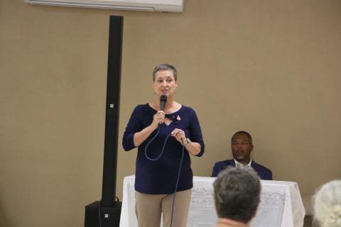 Elizabeth Porter speaks during a rally hosted by the Columbia County Republican Party in July. (FILE)