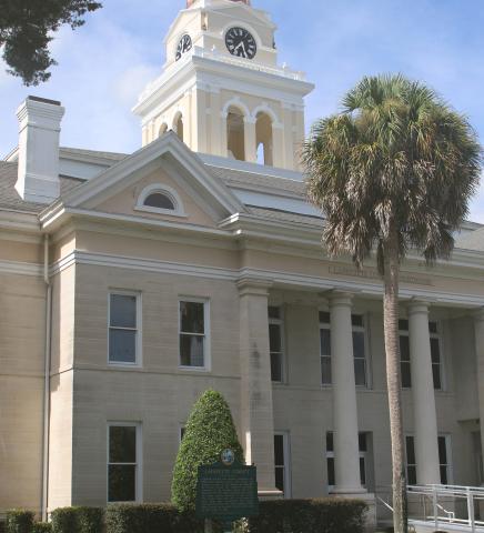 The Lafayette County Courthouse has some rotten wood on the front that needs addressed before it gets washed and repainted. (FILE)
