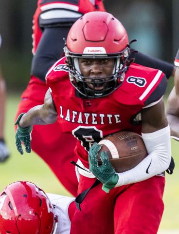 Lafayette running back JT Cook runs upfield in an earlier game this season. (FILE)