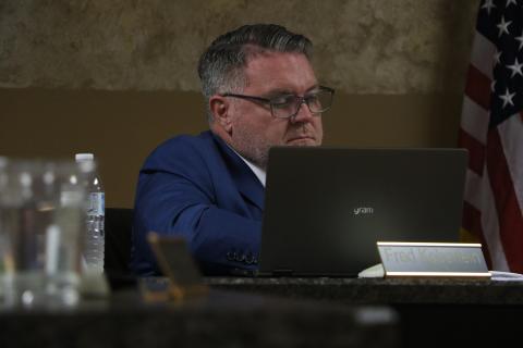 Lake Shore Hospital Authority attorney Fred Koberlein listens during the authority’s meeting Monday night. (MORGAN MCMULLEN/Lake City Reporter)