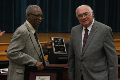 Eugene Jefferson was honored Monday for his 24 years on the Lake City Council. Jefferson received a plaque and a framed proclamation from Mayor Stephen Witt for his service at the start of the council’s meeting. (MORGAN MCMULLEN/Lake City Reporter)