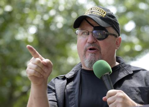 Stewart Rhodes, founder of the citizen militia group known as the Oath Keepers speaks during a rally outside the White House in Washington, on June 25, 2017. (AP File)