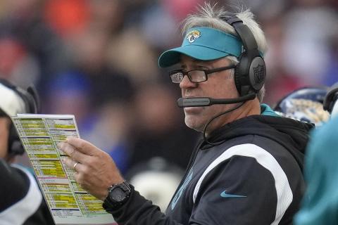 Jacksonville Jaguars head coach Doug Pederson looks on during a game against the Denver Broncos at Wembley Stadium on Oct. 30 in London. (KIRSTY WIGGLESWORTH/Associated Press)