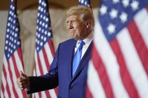 Former President Donald Trump speaks at Mar-a-lago on Nov. 8 in Palm Beach. (ANDREW HARNIK/AP File)