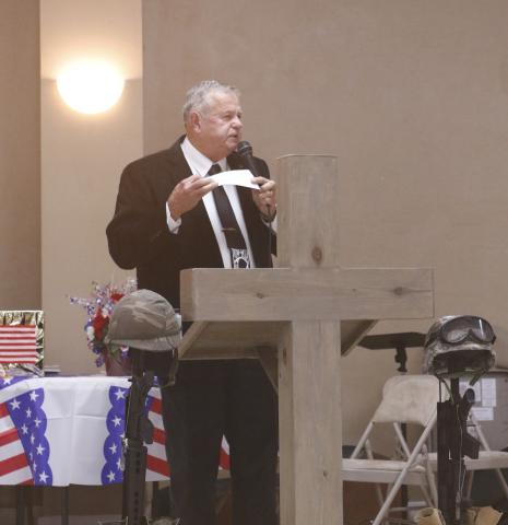 David Mangrum, a U.S. Army veteran, addressed patriotism with the hundreds that attended Saturday’s Veterans Day dinner at the Florida Gateway Fairgrounds. (JAMIE WACHTER/Lake City Reporter)