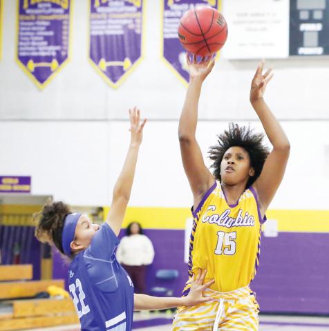 Columbia forward Jolena Gardner shoots against P.K. Yonge on Nov. 16, 2021. (FILE)
