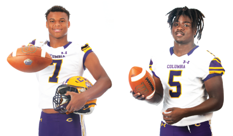 Columbia safety Amare Ferrell (7) and linebacker Jaden Robinson (5). JEN CHASTEEN/Special to the Reporter)