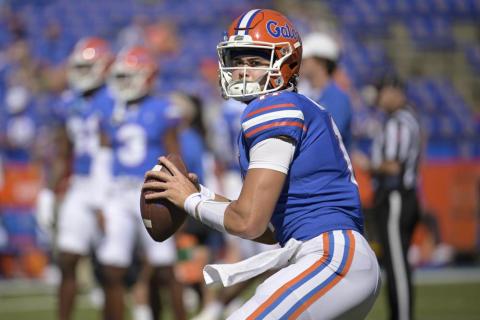 Florida quarterback Jalen Kitna warms up before a game against Eastern Washington on Oct. 2 in Gainesville. (PHELAN M. EBENHACK/AP File)