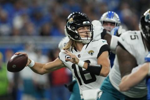 Jacksonville Jaguars quarterback Trevor Lawrence throws against the Detroit Lions on Dec. 4 in Detroit. (PAUL SANCYA/Associated Press)