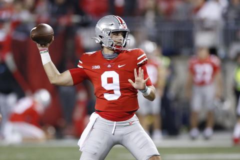 Then-Ohio State quarterback Jack Miller plays against Akron on Sept. 25, 2021, in Columbus, Ohio. (JAY LAPRETE/Associated Press