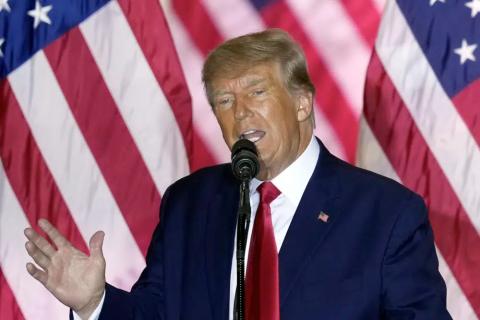 Former President Donald Trump announces a third run for president as he speaks at Mar-a-Lago in Palm Beach on Nov. 15. As a businessman and president, Trump faced a litany of lawsuits and criminal investigations yet emerged from the legal scrutiny time and again with his public and political standing largely intact. (REBECCA BLACKWELL/AP File)