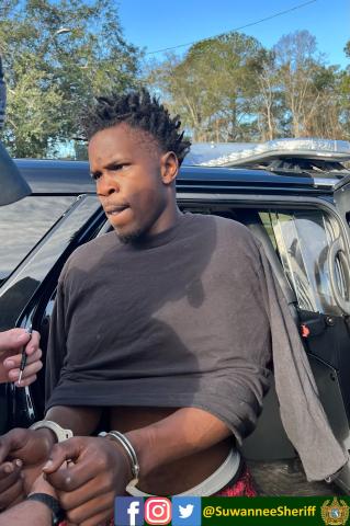 Rahzon Tee-Von Fennell-Demeritte is placed in handcuffs Wednesday morning. (COURTESY SCSO)