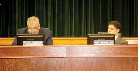 Hunter Peeler (right), the school board member for District 5, suggested to Superintendent Lex Carswell the district resume live-streaming board meetings. (TONY BRITT/Lake City Reporter)