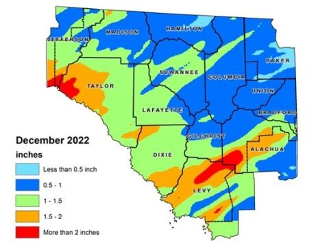 Rainfall was below average for December across the Suwannee River Water Management District’s 15-county area. (COURTESY)