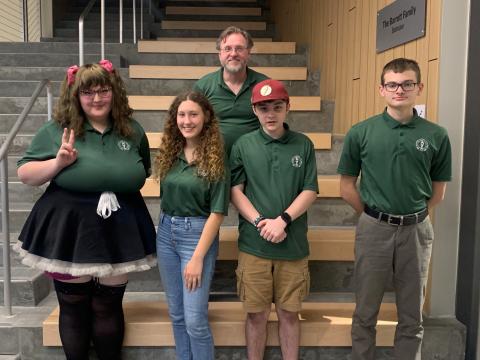 The Florida Gateway College Brain Bowl team is competing in the National Academic Quiz Tournaments Community College Championship Tournament in Chicago this weekend. Team members are Keilley Sweat (from left), Angelina Troshyna, Coach James Givvines, Hunter Neeley and Avery Murphy. Not pictured is Lindsay Wheeles. (COURTESY)