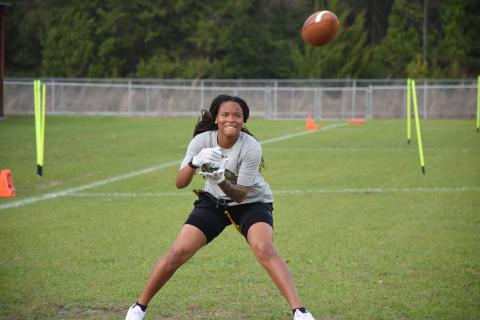 FGC receiver Destiny Lockett looks in a pass during Tuesday’s practice. (COURTESY OF FGC )