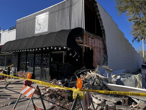 A drunk driver crashed into Sandwich on Main in Branford early Sunday morning, knocking out a portion of the store front. (JAMIE WACHTER/Lake City Reporter)