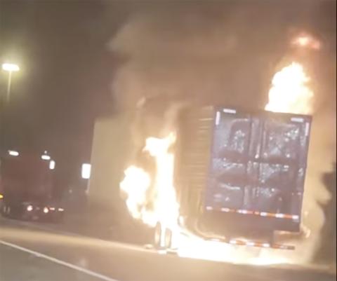 A semi trailer caught fire Thursday evening on the on-ramp to Interstate 75 at the U.S. Highway 90 interchange. Lake City Fire Department and Columbia County Fire Rescue crews extinguished the flames in minutes. (COURTESY)
