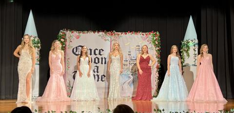 Baylee Caines, (from left) Savannah Hale, Kindall Johnson, Keeley Durrance, Cheyann Leshuk, Ellie Bay and Emmy Jenkins took part in the Miss North Florida Strawberry Pageant on Saturday. Caines, of Fort White, was crowned Miss Strawberry Princess. Bay, of Lake City, was crowned Miss Strawberry Shortcake. (COURTESY)