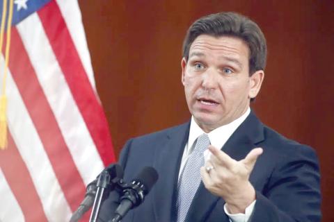 Florida Gov. Ron DeSantis answers questions following his State of the State address March 7 in Tallahassee. (PHIL SEARS/Associated Press)