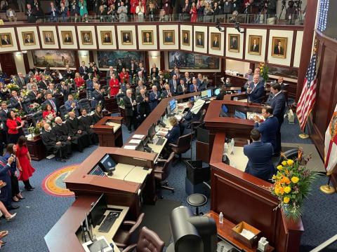 Legislators applaud during the State of the State address from Gov. Ron DeSantis to open the 2022 legislative session. (NEWS SERVICE OF FLORIDA FILE)