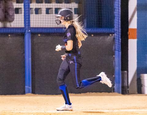 Branford’s Madyson Sikes smiles rounding the bases after hitting a home run against Lafayette on Thursday night. (JACK HOWDESHELL/Special to the Reporter)