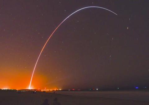 Relativity Space’s Terran 1 rocket launches from Launch Complex 16 at Cape Canaveral Space Force Station late Wednesday, March 22, 2023. The rocket is made almost entirely of 3D-printed parts. (MALCOLM DENEMARK/Florida Today via AP)