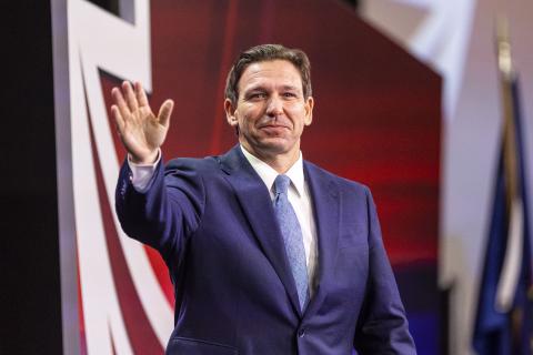 Florida Gov. Ron DeSantis waves while at the Pennsylvania Leadership Conference on April 1. (TYGER WILLIAMS/Philadelphia Inquirer/TNS)