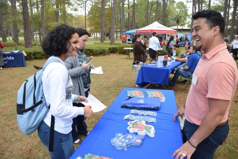 A college recruiter speaks with a prospective student at last year’s Florida Gateway College career fair and transfer day event. (COURTESY)