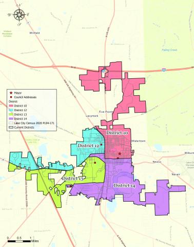 The City of Lake City’s current district map, which must be redrawn due to the large discrepancy in the number of residents living in each district. (COURTESY)