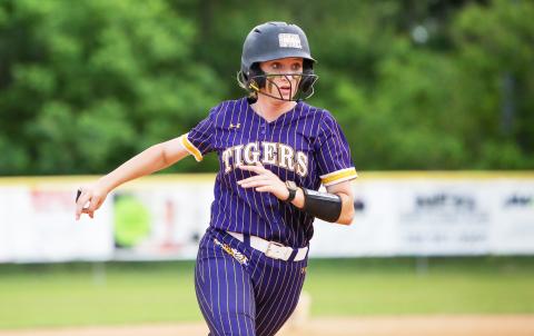 Columbia catcher Emily Delgado runs toward third base during Tuesday’s game against P.K. Yonge. (BRENT KUYKENDALL/Lake City Reporter)