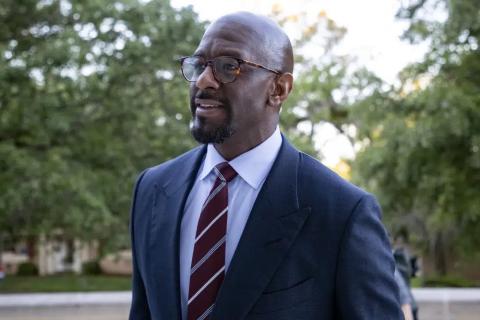 Former Tallahassee Mayor and Florida Democratic gubernatorial candidate Andrew Gillum arrives at the federal courthouse for jury selection in his corruption trial April 17 in Tallahassee. (ALICIA DEVINE/Tallahassee Democrat via AP)